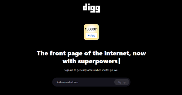 Screen grab of the Digg "Coming Soon" page